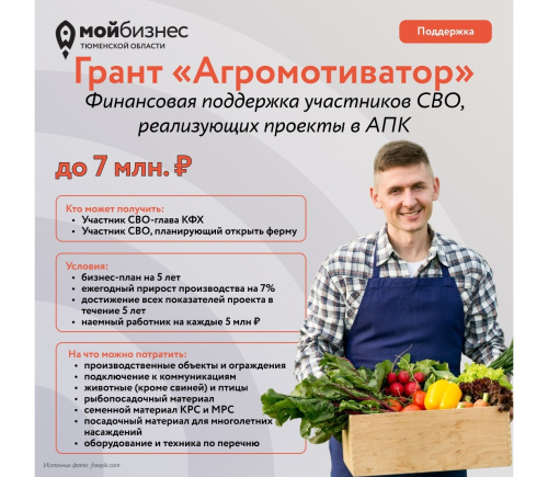 Финансовая поддержка участников СВО, реализующих проекты в АПК